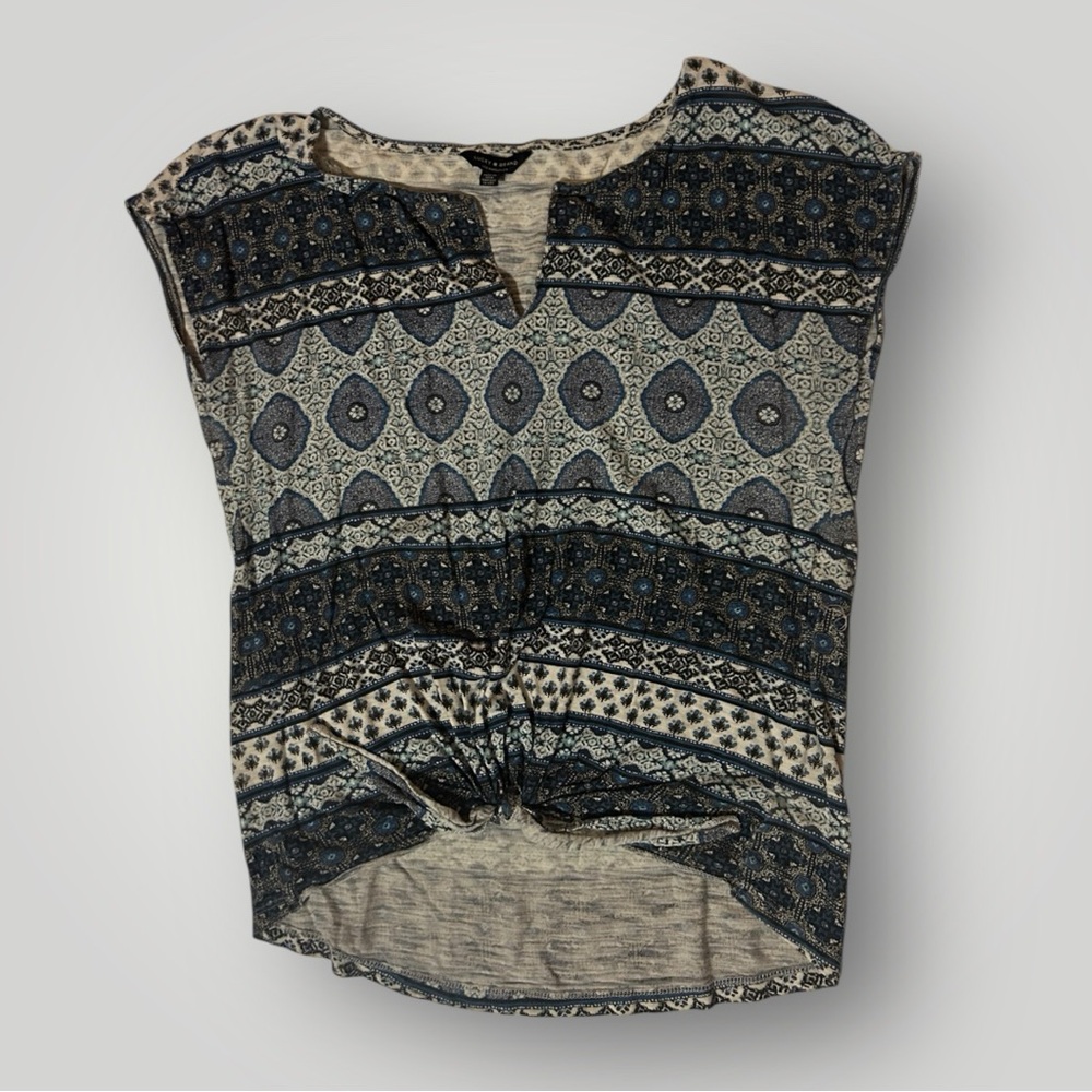 Lucky Brand Blue and Cream Patterned Blouse